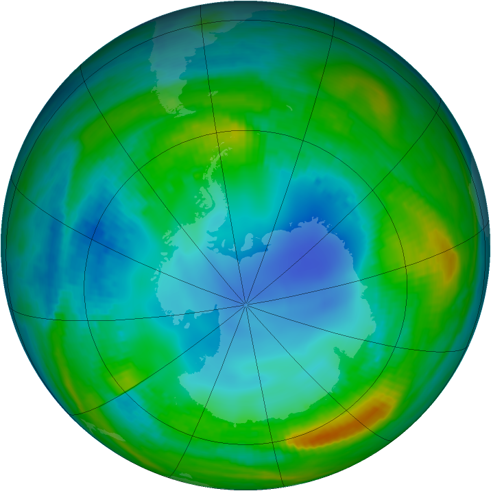 Antarctic ozone map for 03 August 1985
